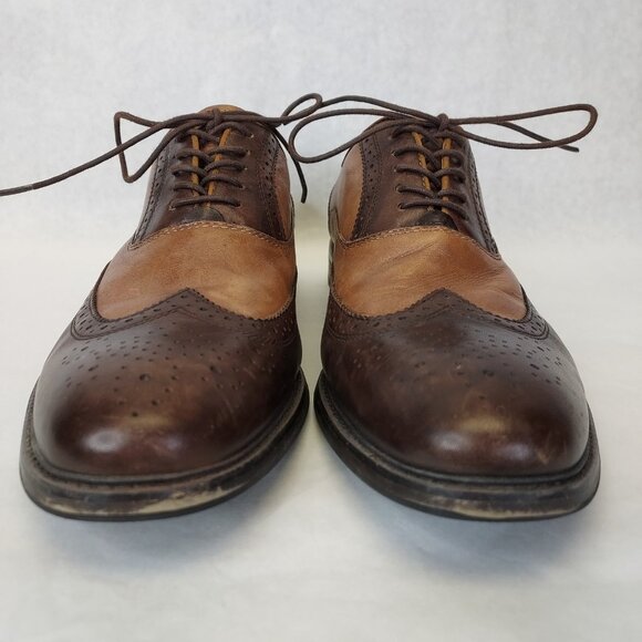 Aldo Wingtip Oxford Brogue Men's 8 Classic Dress Shoes Leather Brown Tan Lace up - Picture 2 of 16